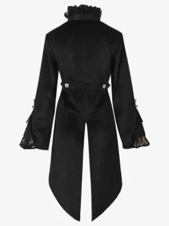 Manteau gothique noir mi-long pour femme trench-coat slim col montant foncé smoking de palais mode automne et hiver