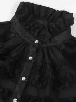 Manteau gothique noir mi-long pour femme trench-coat slim col montant foncé smoking de palais mode automne et hiver