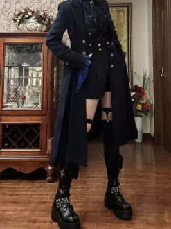 Manteau gothique Ouji Lolita Prince Noir à manches longues veste d'automne Lolita en polyester