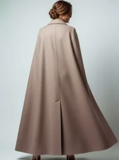 Manteau long croisé en laine avec cape et ceinture amovibles pour femme 2026