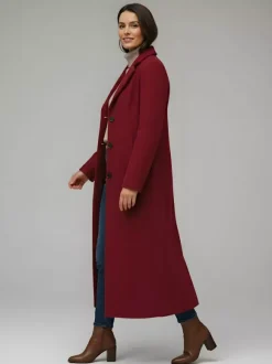 Manteau long droit en laine à simple boutonnage et revers cranté classique collection femme 2026