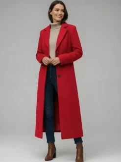 Manteau long droit en laine à simple boutonnage et revers cranté classique collection femme 2026