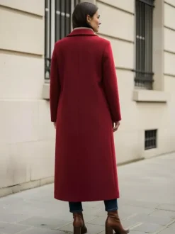 Manteau long droit en laine à simple boutonnage et revers cranté classique collection femme 2026