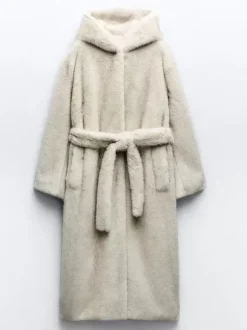 Manteau long en fausse fourrure avec capuche vêtement d'extérieur surdimensionné d'hiver pour femme abricot clair 2026