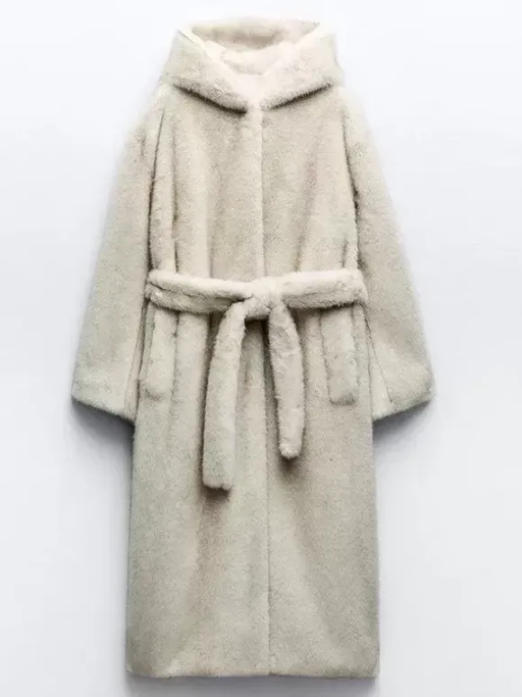 Manteau long en fausse fourrure avec capuche vêtement d'extérieur surdimensionné d'hiver pour femme abricot clair 2026