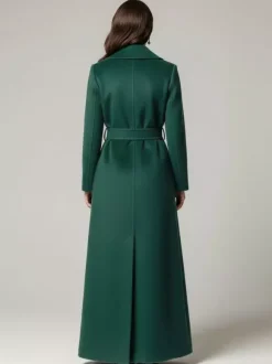 Manteau long maxi en laine ceinturé avec large col châle pour femme 2026