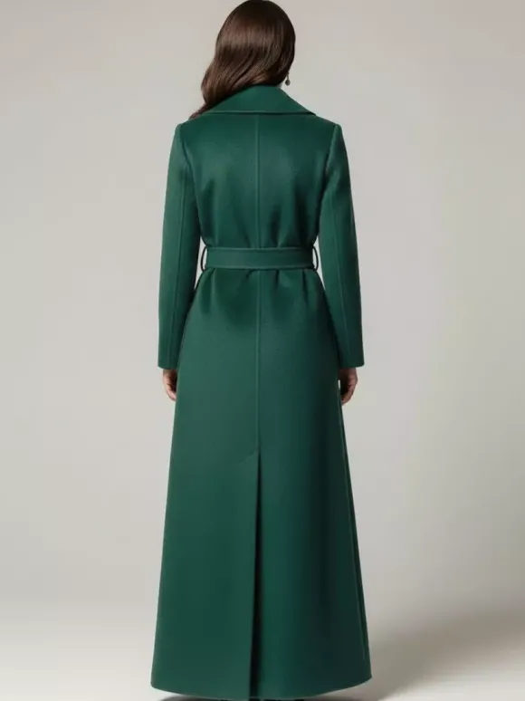 Manteau long maxi en laine ceinturé avec large col châle pour femme 2026