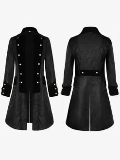 Manteau long noir top vintage imprimé floral de style européen Opéra Costumes rétro pour homme