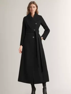 Manteau long pour femme avec ceinture rouge et col large vêtement d'extérieur chaud pour l'hiver 2026