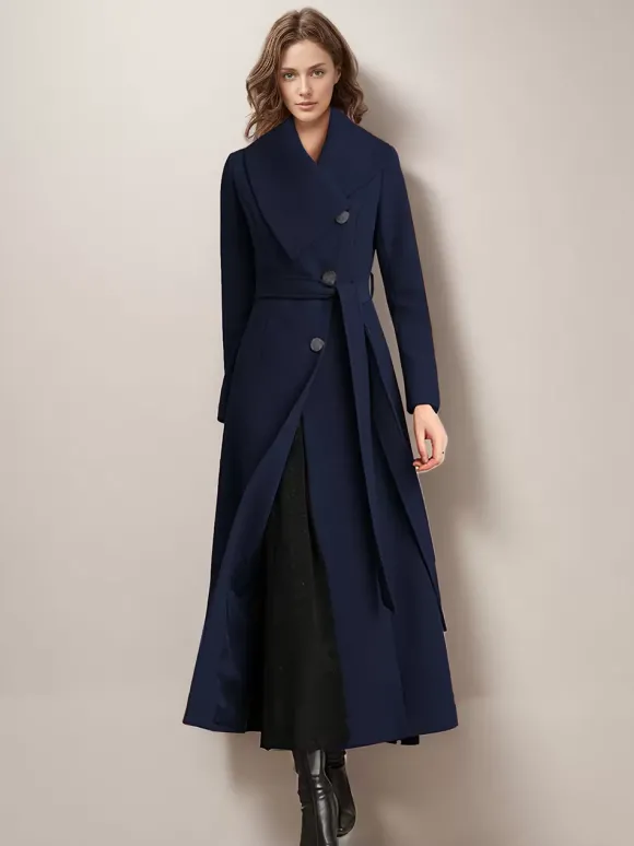 Manteau long pour femme avec ceinture rouge et col large vêtement d'extérieur chaud pour l'hiver 2026