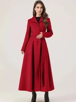 Manteau long évasé en laine gris ceinturé pour femme vêtement d'extérieur d'hiver long pour femme 2026