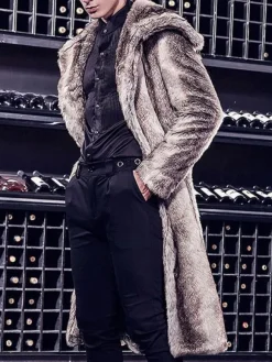 Manteau marron à deux tons avec col en duvet et manteau d'hiver en fausse fourrure