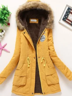 Manteau Matelassé Femme à Capuche avec Manches Longues à Zip avec Poches Coupe Cintrée à Lacets Bicolores Manteau Femme