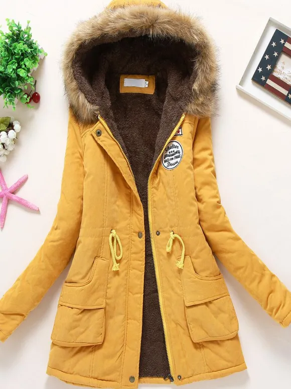Manteau Matelassé Femme à Capuche avec Manches Longues à Zip avec Poches Coupe Cintrée à Lacets Bicolores Manteau Femme