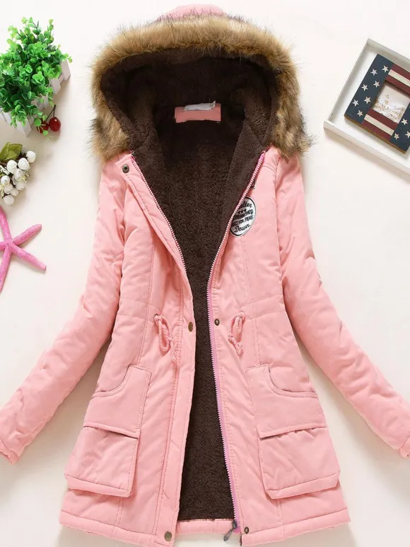 Manteau Matelassé Femme à Capuche avec Manches Longues à Zip avec Poches Coupe Cintrée à Lacets Bicolores Manteau Femme