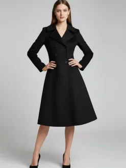 Manteau midi croisé en laine mélangée coupe trapèze évasée collection femme 2026