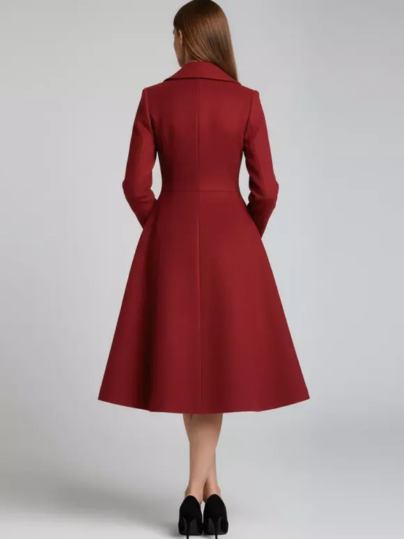 Manteau midi croisé en laine mélangée coupe trapèze évasée collection femme 2026