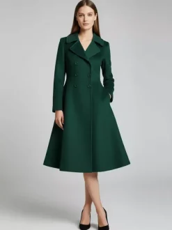 Manteau midi croisé en laine mélangée coupe trapèze évasée collection femme 2026