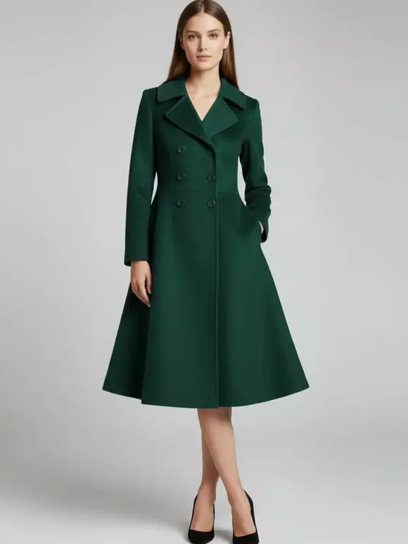 Manteau midi croisé en laine mélangée coupe trapèze évasée collection femme 2026