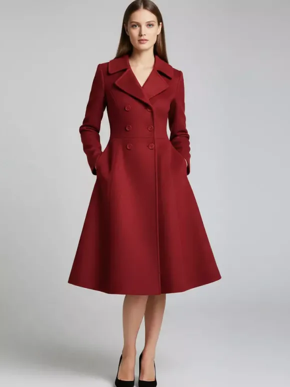Manteau midi croisé en laine mélangée coupe trapèze évasée collection femme 2026
