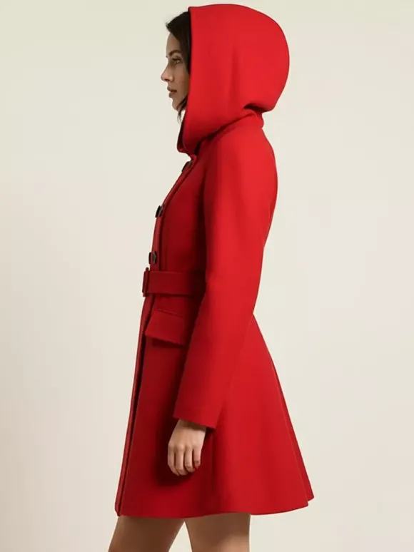Manteau midi trapèze à capuche coupe croisée et ceinture pour femme 2026