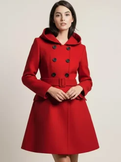 Manteau midi trapèze à capuche coupe croisée et ceinture pour femme 2026