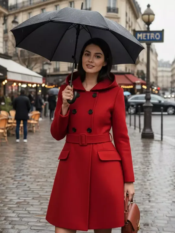 Manteau midi trapèze à capuche coupe croisée et ceinture pour femme 2026