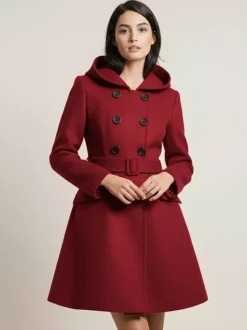 Manteau midi trapèze à capuche coupe croisée et ceinture pour femme 2026