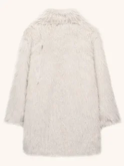 Manteau mi-long en fausse fourrure blanche à revers crantés Veste longue d'hiver écologique pour femme 2026
