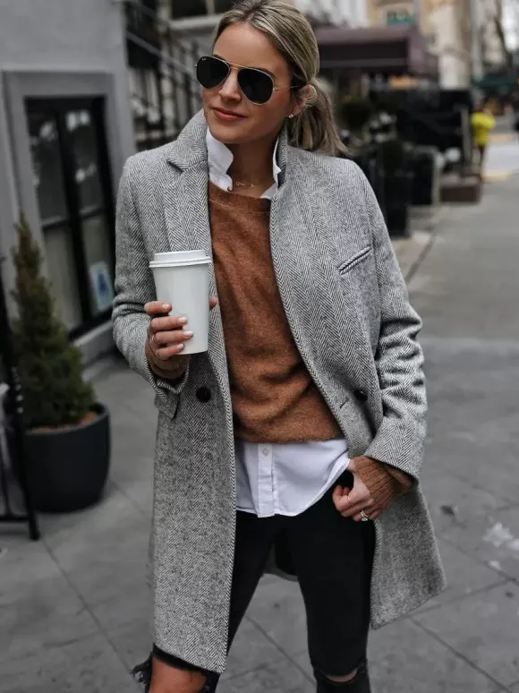 Manteau Mi-long Femme avec Manches Longues avec Poches Unicolore
