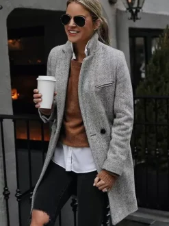 Manteau Mi-long Femme avec Manches Longues avec Poches Unicolore