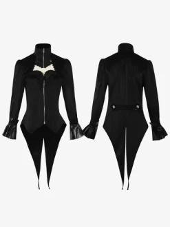 Manteau mi-long gothique noir pour femme trench slim col montant smoking palais