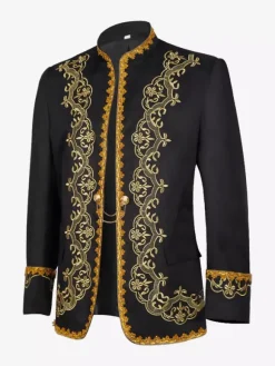 Manteau noir pour homme style steampunk victorien vintage broderies manches longues style rétro