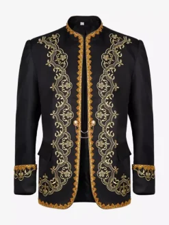 Manteau noir pour homme style steampunk victorien vintage broderies manches longues style rétro