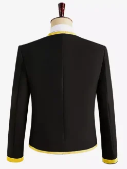 Manteau noir vintage à manches longues en polyester avec boutons de style européen et blocs de couleurs costumes rétro pour homme