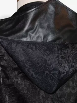 Manteau noir vintage à manches longues en polyester et fibre de polyester pour homme