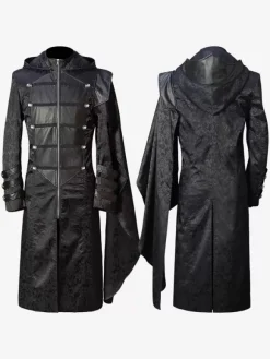 Manteau noir vintage à manches longues en polyester et fibre de polyester pour homme