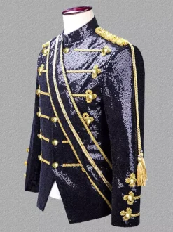 Manteau Noir Vintage Top Vintage Polyester Frange Paillettes Manches Longues Rétro Costumes Pour Homme