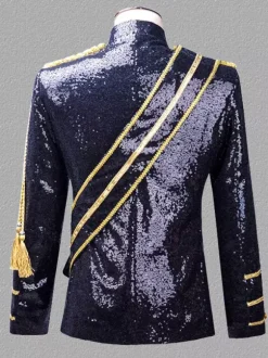 Manteau Noir Vintage Top Vintage Polyester Frange Paillettes Manches Longues Rétro Costumes Pour Homme