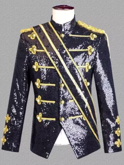 Manteau Noir Vintage Top Vintage Polyester Frange Paillettes Manches Longues Rétro Costumes Pour Homme