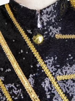 Manteau Noir Vintage Top Vintage Polyester Frange Paillettes Manches Longues Rétro Costumes Pour Homme