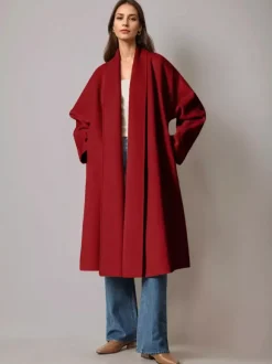 Manteau portefeuille en laine et cachemire mélangés bordeaux pour femme élégant à revers ceinture double face vêtements d'extérieur d'hiver 2026