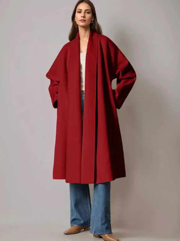 Manteau portefeuille en laine et cachemire mélangés bordeaux pour femme élégant à revers ceinture double face vêtements d'extérieur d'hiver 2026
