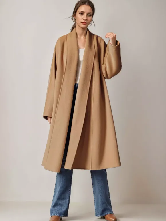 Manteau portefeuille en laine et cachemire mélangés bordeaux pour femme élégant à revers ceinture double face vêtements d'extérieur d'hiver 2026