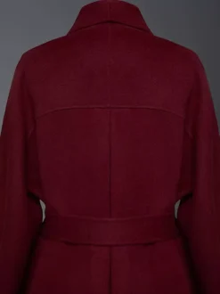 Manteau portefeuille en laine et cachemire mélangés bordeaux pour femme élégant à revers ceinture double face vêtements d'extérieur d'hiver 2026