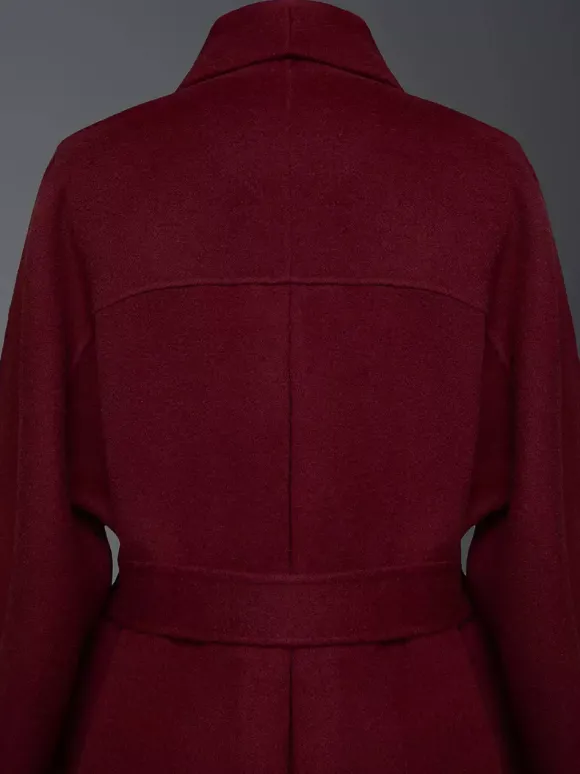 Manteau portefeuille en laine et cachemire mélangés bordeaux pour femme élégant à revers ceinture double face vêtements d'extérieur d'hiver 2026