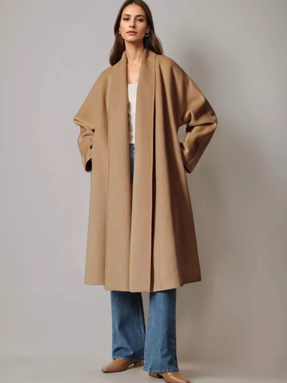 Manteau portefeuille en laine et cachemire mélangés bordeaux pour femme élégant à revers ceinture double face vêtements d'extérieur d'hiver 2026