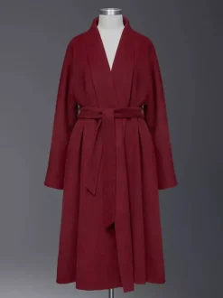 Manteau portefeuille en laine et cachemire mélangés bordeaux pour femme élégant à revers ceinture double face vêtements d'extérieur d'hiver 2026