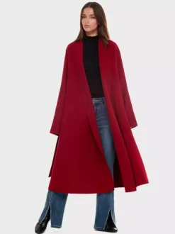 Manteau portefeuille en laine et cachemire mélangés bordeaux pour femme élégant à revers ceinture double face vêtements d'extérieur d'hiver 2026