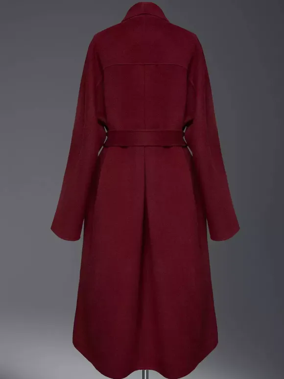 Manteau portefeuille en laine et cachemire mélangés bordeaux pour femme élégant à revers ceinture double face vêtements d'extérieur d'hiver 2026